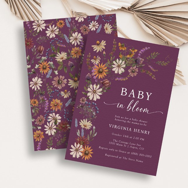 Invitation Baby shower Bourgogne (Burgundy Bloom Baby Shower Invitation
)
