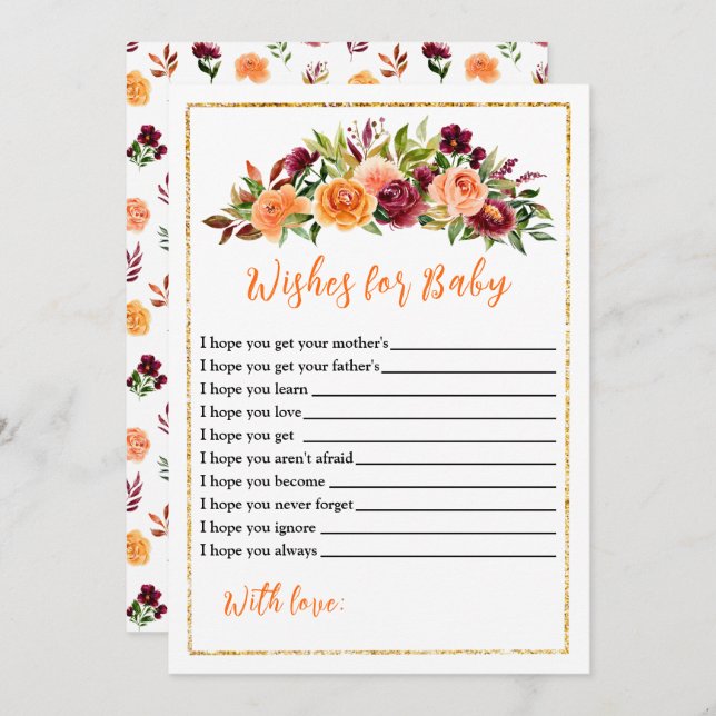 Invitation Baby shower Bourgogne et orange Wives for Baby (Devant / Derrière)