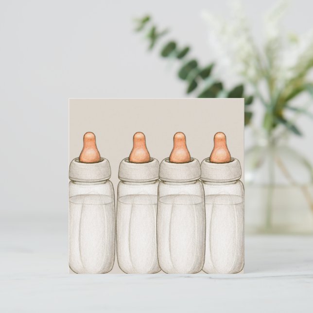 Invitation baby shower - Bouteilles pour bébés (Debout devant)