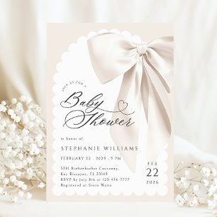 Invitation Baby shower Bow beige
