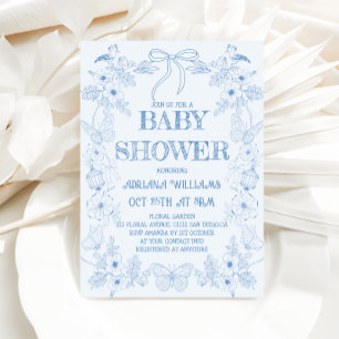 Invitation Baby shower Bow Bow Toile Bleu clair