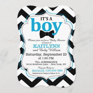 Invitation Baby shower Bow-cravate et Chevron Print Boy Invit
