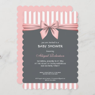 Invitation Baby shower Bow en Gris et rose vif Invita