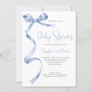 Invitation Baby shower Bow Ribbon Bow Aquarelle bleu clair
