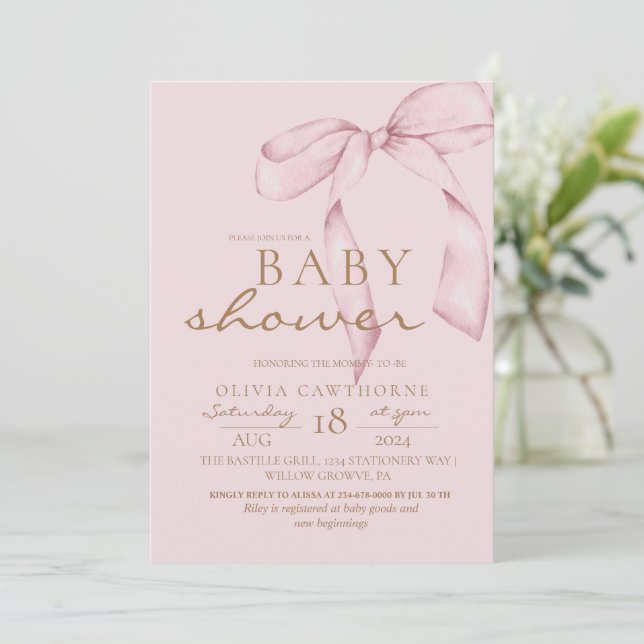 Invitation Baby shower Bow rose (Debout devant)