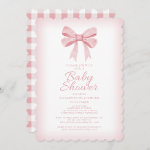 Invitation Baby shower Bow rose Élégante fille En vichy vérif