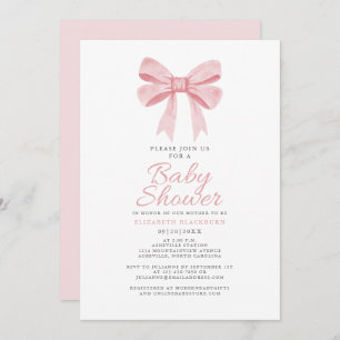 Invitation Baby shower Bow rose Girly Coquette élégante Paste