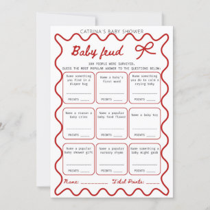 Invitation Baby shower Bow rouge - Nom modifiable, 5x7