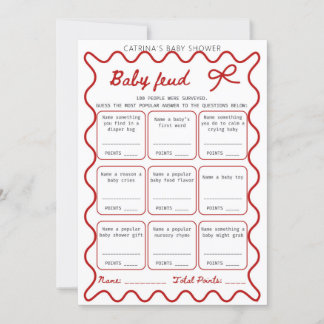 Invitation Baby shower Bow rouge - Nom modifiable, 5x7