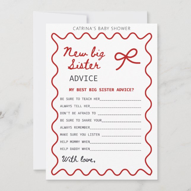 Invitation Baby shower Bow rouge - Nom modifiable, 5x7 (Devant)