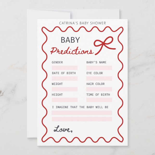 Invitation Baby shower Bow rouge - Nom modifiable, 5x7 (Devant)