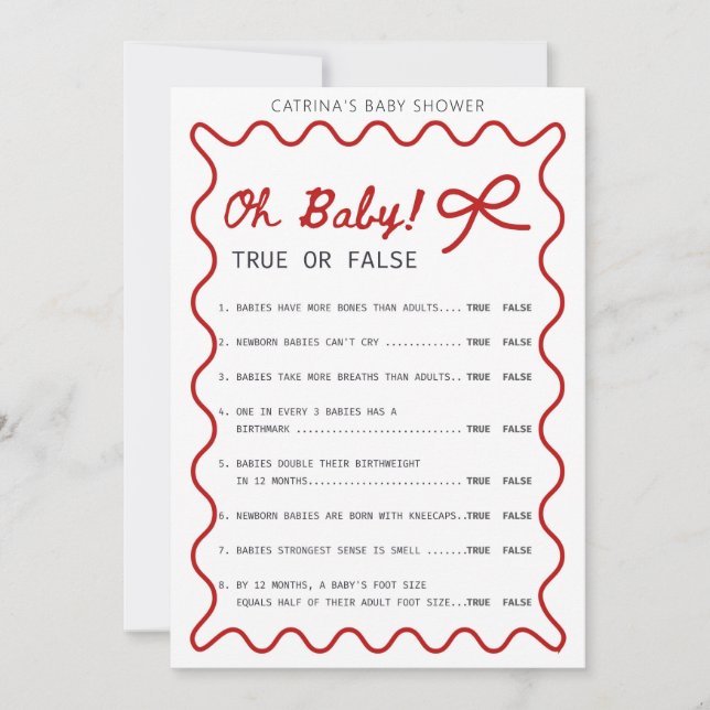 Invitation Baby shower Bow rouge - Nom modifiable, 5x7 (Devant)