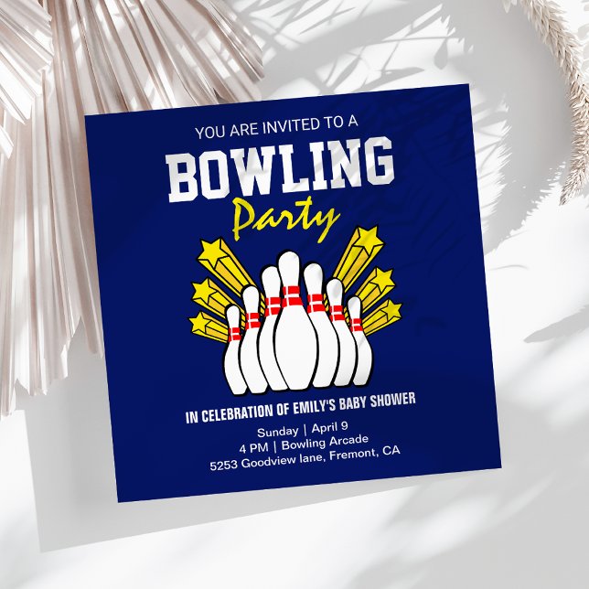 Invitation Baby Shower Bowling Moderne Bleu (Créateur téléchargé)