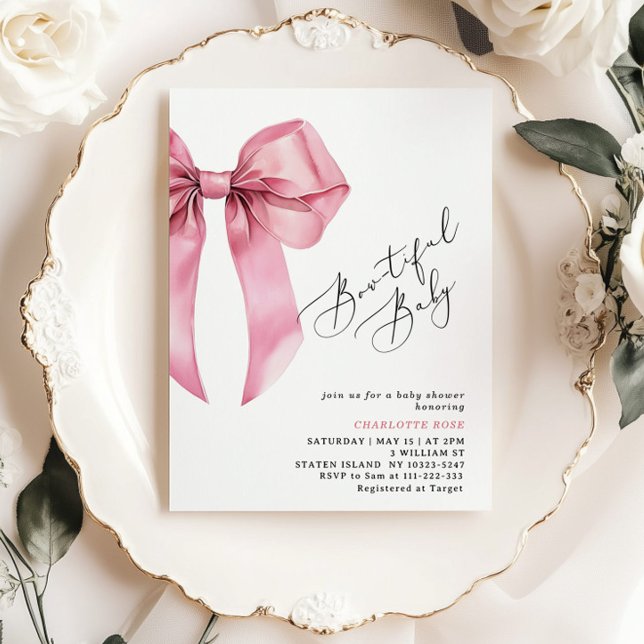 Invitation Baby shower Bowtiful Baby Pink Bow (Créateur téléchargé)
