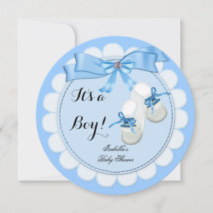 Invitation Baby shower Boy Blue Cute Blue Boties chaussures
