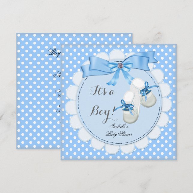 Invitation Baby shower Boy Blue Cute Blue Boties chaussures 2 (Devant / Derrière)