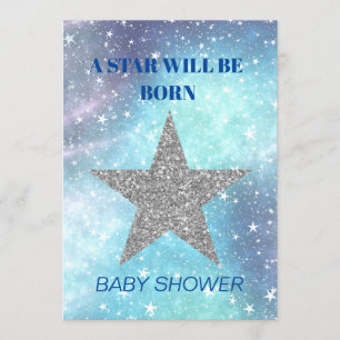 Invitation Baby shower Boy Blue Modern Star Est Né