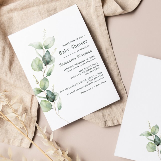 Invitation Baby shower Boy Eucalyptus Botanical Greenery (Eucalyptus Greenery Baby Shower Invitation)