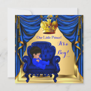 Invitation Baby shower Boy Little Prince Royal Blue Gold 2a