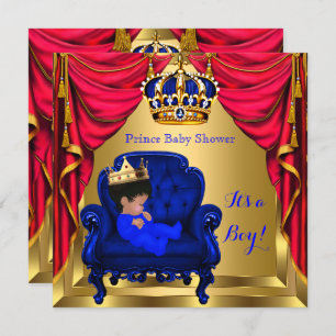 Invitation Baby shower Boy Little Prince Royal Blue Red Gold