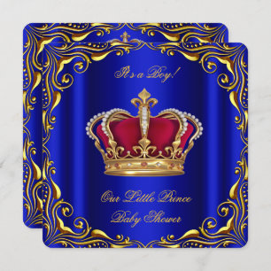 Invitation Baby shower Boy Little Prince Royal Blue Red Gold