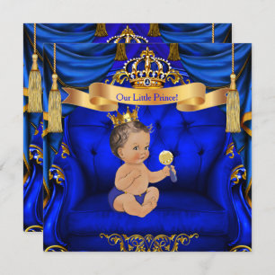 Invitation Baby shower Boy Prince Royal Blue Gold Brunette