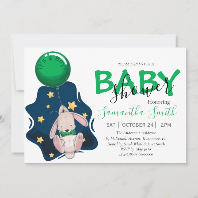 Invitation baby shower, Boy Rabbit Invitation (Devant)