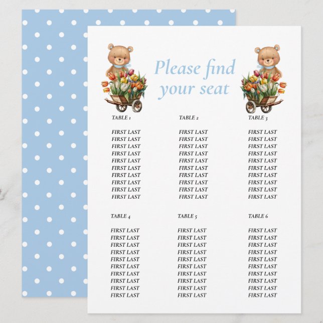 Invitation Baby shower Boy Teddy Floral Rustic (Devant / Derrière)