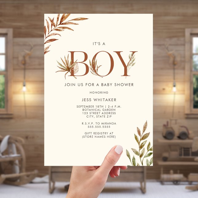 Invitation Baby shower Boy Terracotta Pampas Floral Boho (Créateur téléchargé)