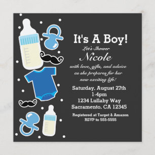 Invitation Baby shower Boy Thèmes Bleu & Gris Moderne