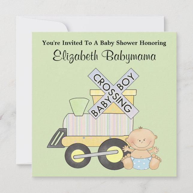 Invitation Baby shower Boy Train Traversée Design décoratif (Devant)