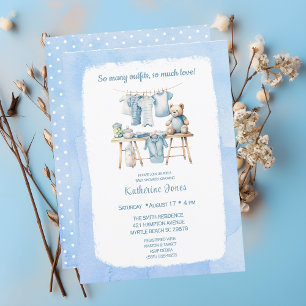Invitation Baby shower Boys Clothesline Teddy Bear