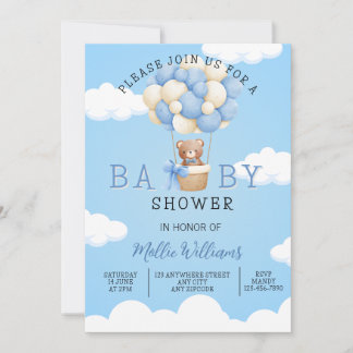 Invitation Baby shower Boys Teddy Bear Hot Air Balloon