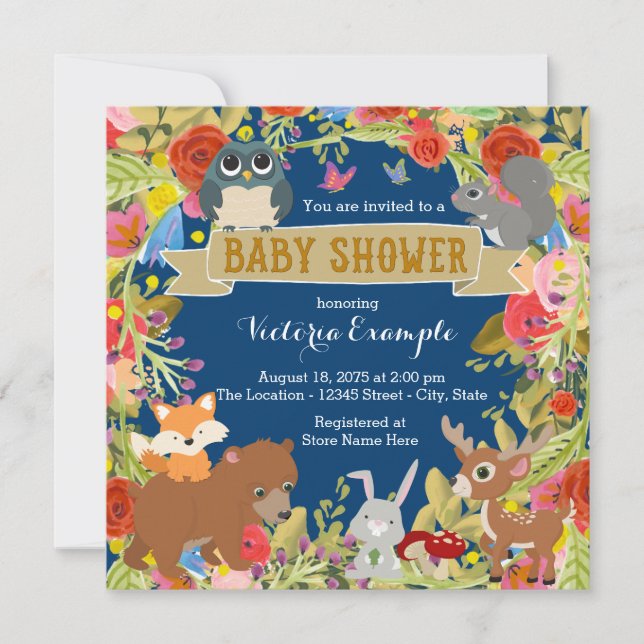 Invitation Baby shower Boys Woodland (Devant)