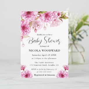 Invitation Baby Shower Branche de Cerisier à l'Aquarelle