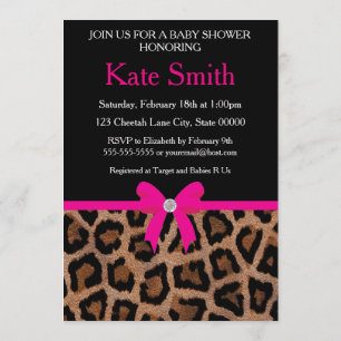 Invitation Baby shower branché Hot Pink et Black Leopard Bow