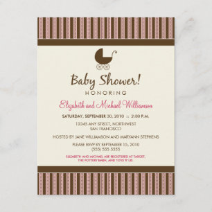 Invitation Baby shower branchée Stripes (rose/marr