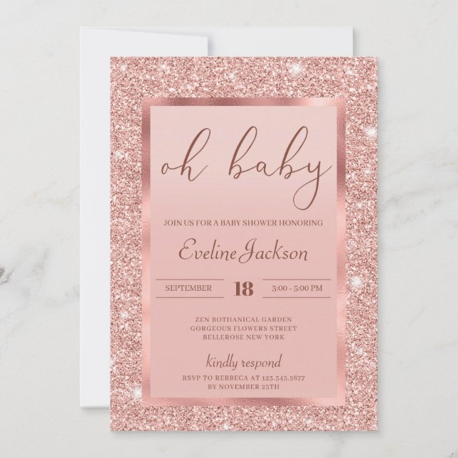 Invitation Baby shower brillant parties scintillant or rose d (Devant)