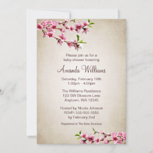 Invitation Baby shower bronzage vintage de fleurs de cerisier