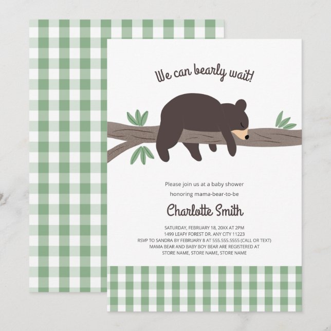 Invitation baby shower Brown Bear Cub (Devant / Derrière)