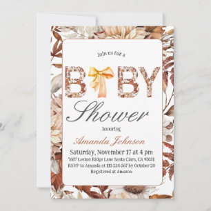 Invitation Baby shower Brown Bow encadré Rustique Automne