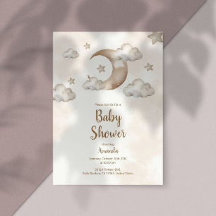 Invitation Baby shower Brown Cloud Star Moon