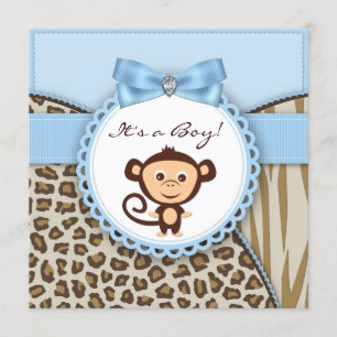 Invitation Baby shower Brown et bleu de singe