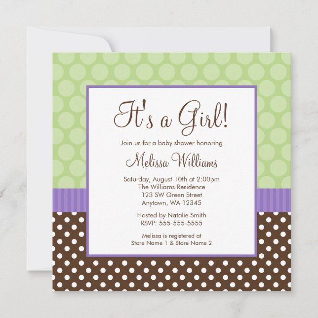 Invitation Baby shower Brown Polka Dot Girl (Devant)