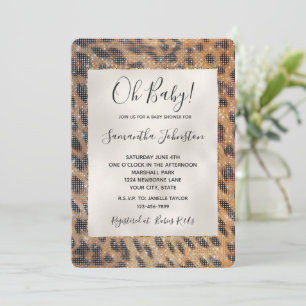 Invitation Baby shower Brown Safari Giraffe Animal Sparkle