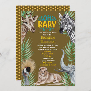 Invitation Baby shower Brown Safari Jaune Jungle Animaux