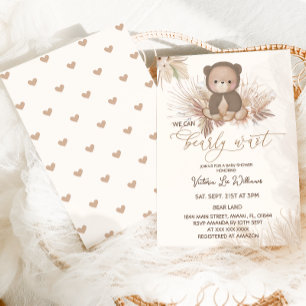 Invitation Baby shower Brown Teddy Bear Boho Pampas