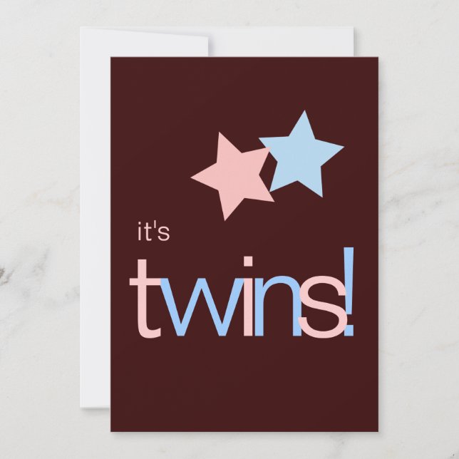 Invitation Baby shower Brown Twins Pink Blue (Devant)