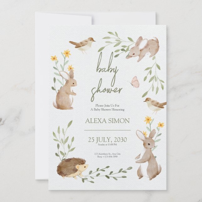 Invitation Baby shower Brown vert illustré (Devant)