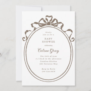 Invitation Baby shower Brown victorien à ruban antique Bow